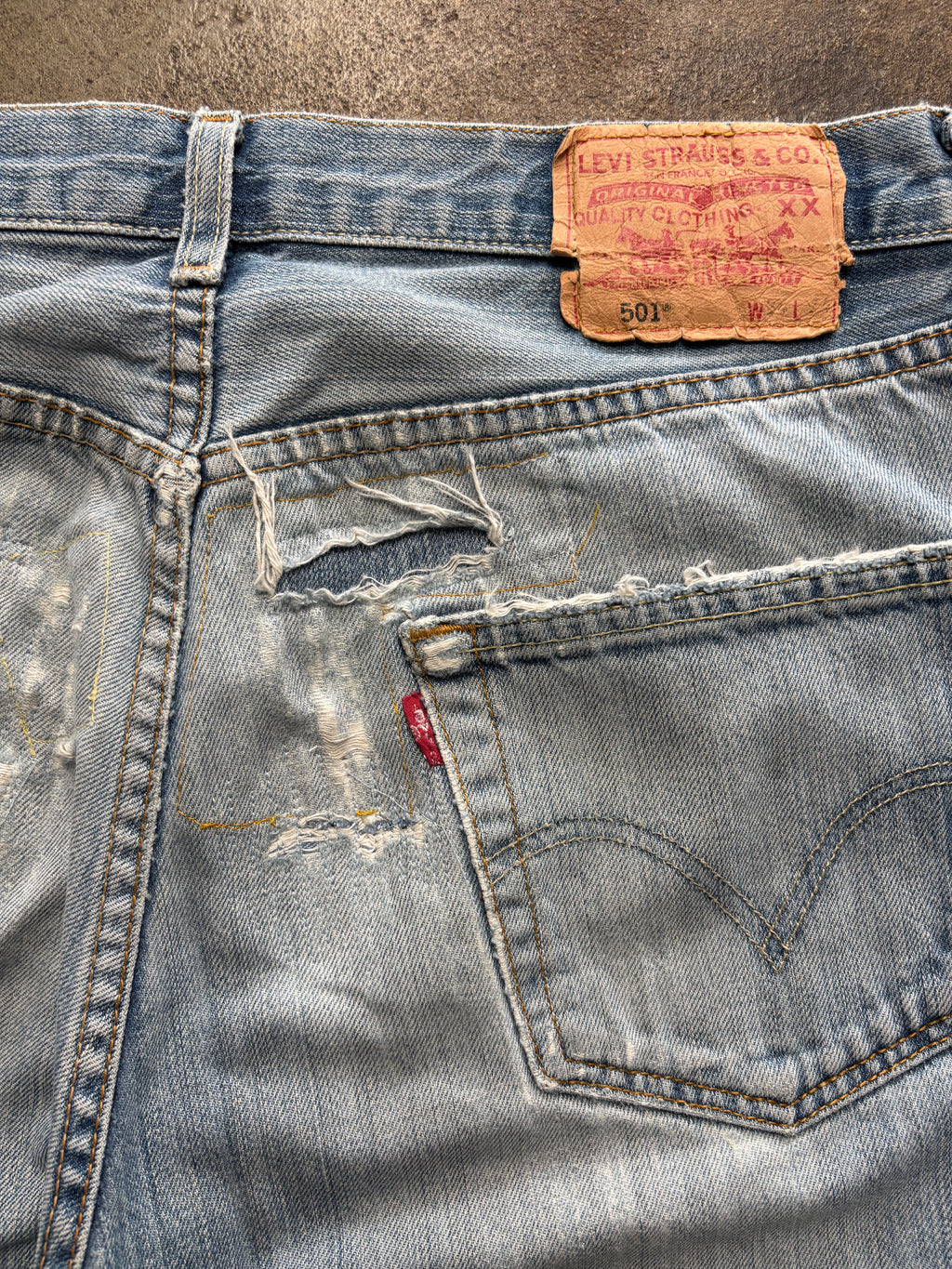 Vintage Distressed & Repaired Levis 501 W 34 L 34