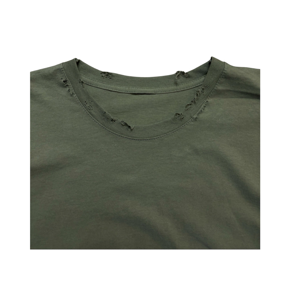 HAND DISTRESSED MILITARY GREEN T-SHIRT